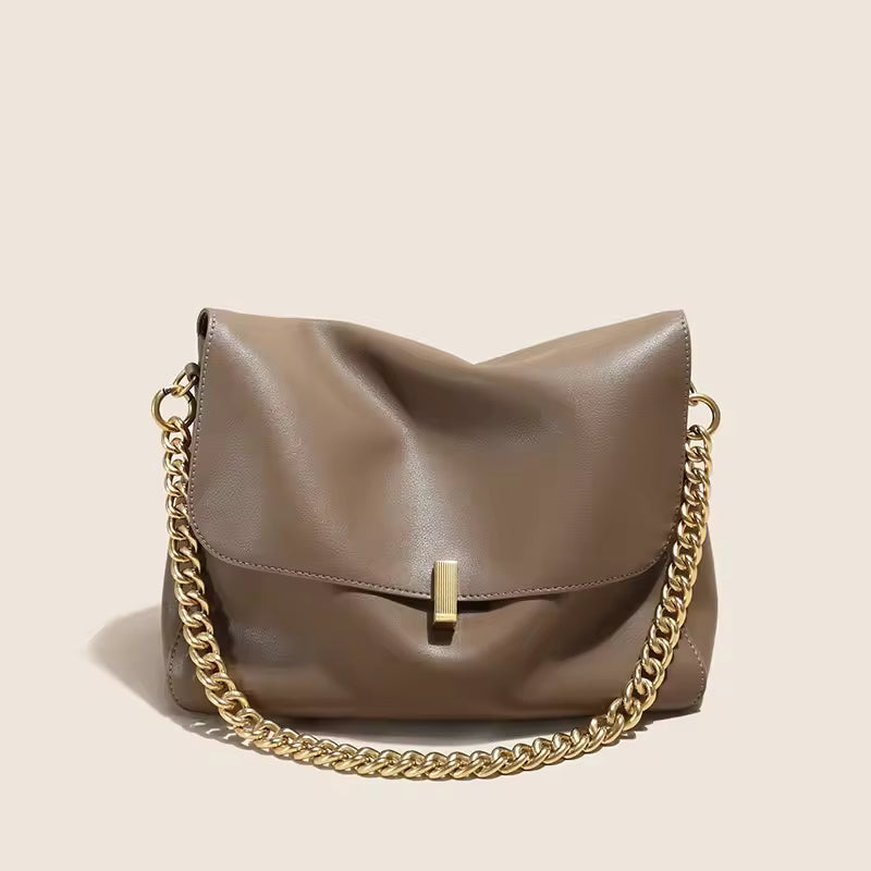 Trendy Genuine Cow Leather Shoulder Chain Bag For Women Large Capacity Single Strap Handbag Messenger Tote Bag Bolsas De Mujer