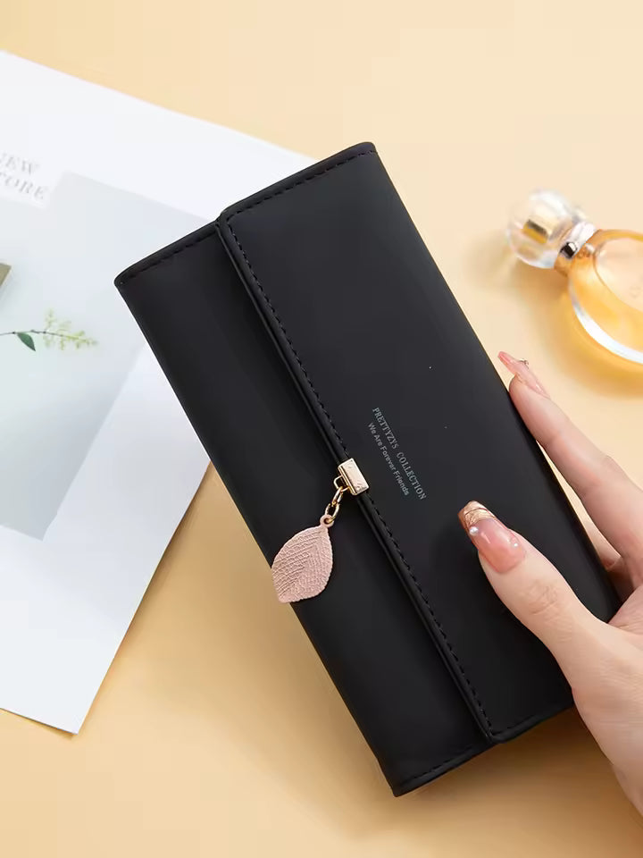 Hot Selling spring and summer new women's PU leather Japanese and South Korea small fresh leaf pendant three fold bag