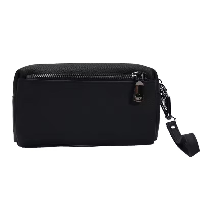 Sophisticated Leather Wristlet Clutch - Genuine Cowhide Portable Purse for Women
