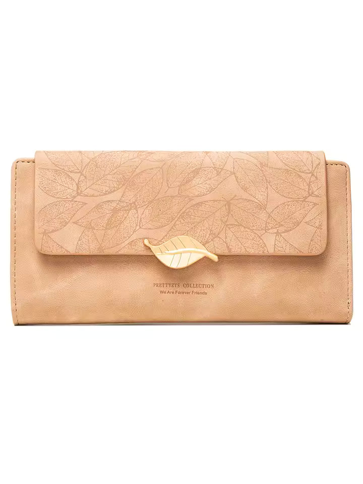 Purse female niche design retro simple long mobile phone bag frosted leaf women's purse 2026 new trend all-matching wallet women
