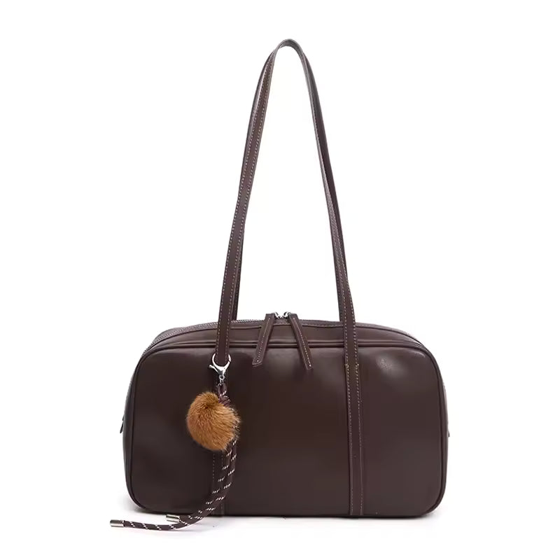 Fashion Genuine Cowhide Leather Women's Shoulder Bag Cute Large Capacity Commuter Girl Cow Brown Handbag Luxury Brand Designer