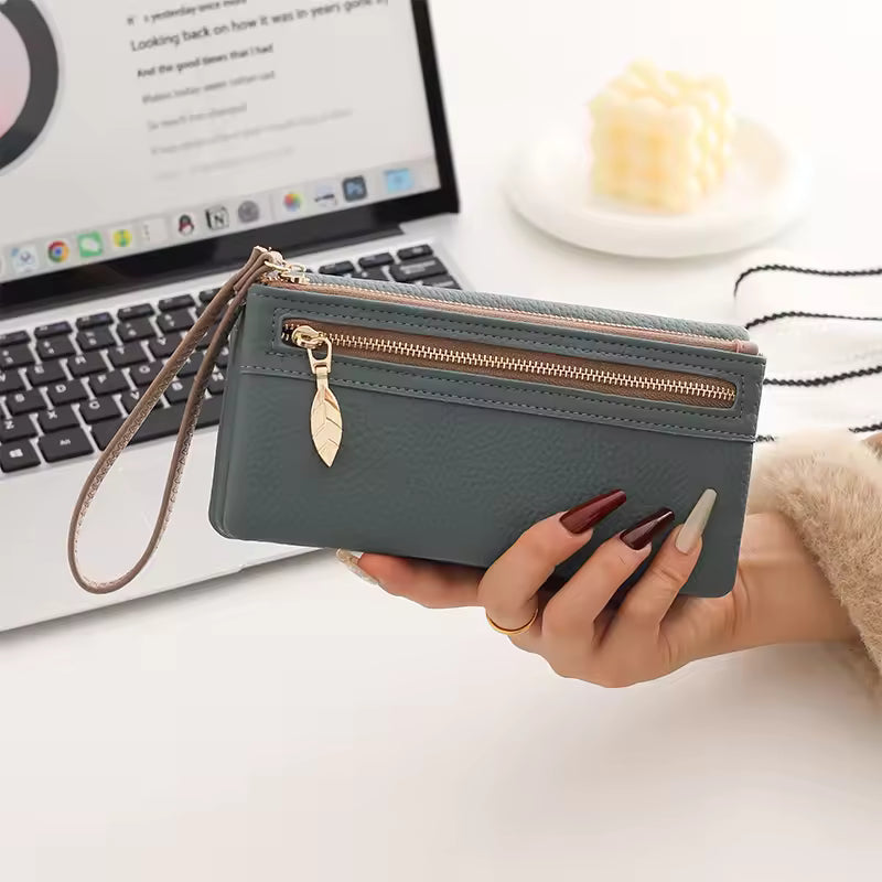 New Women's Long Wallet High-Quality PU Litchi Texture Handheld Double Zipper Long Wallet Fashionable Versatile Multi-Card Slot