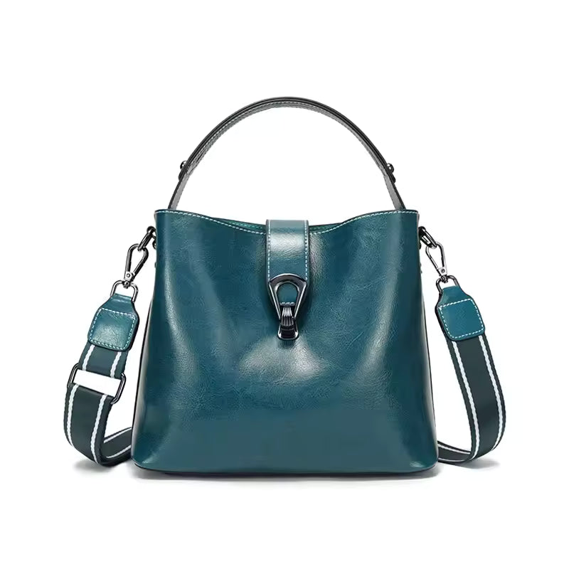 Ladies Waxed Cowhid Genuine Leather Bag Women's Retro Top-grain leather Shoulder Handbag Female Cowhide Commuting Crossbody Bags