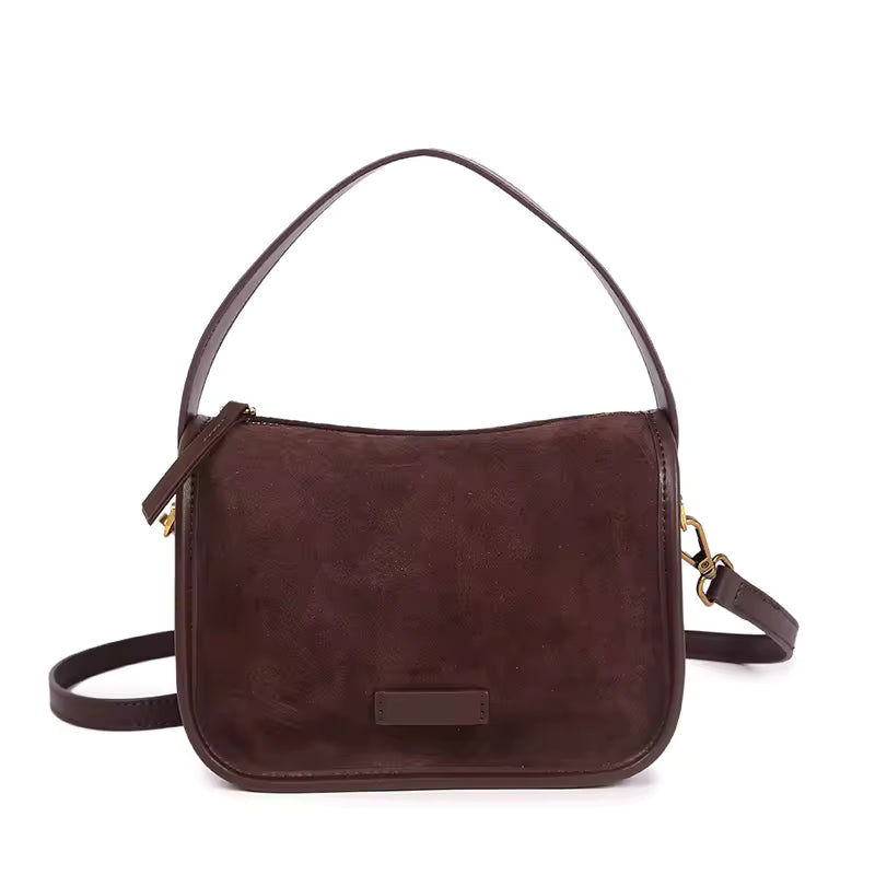 Rugged Vintage Suede Shoulder Bag - Wearable Soft Leather Tote for Daily Commute