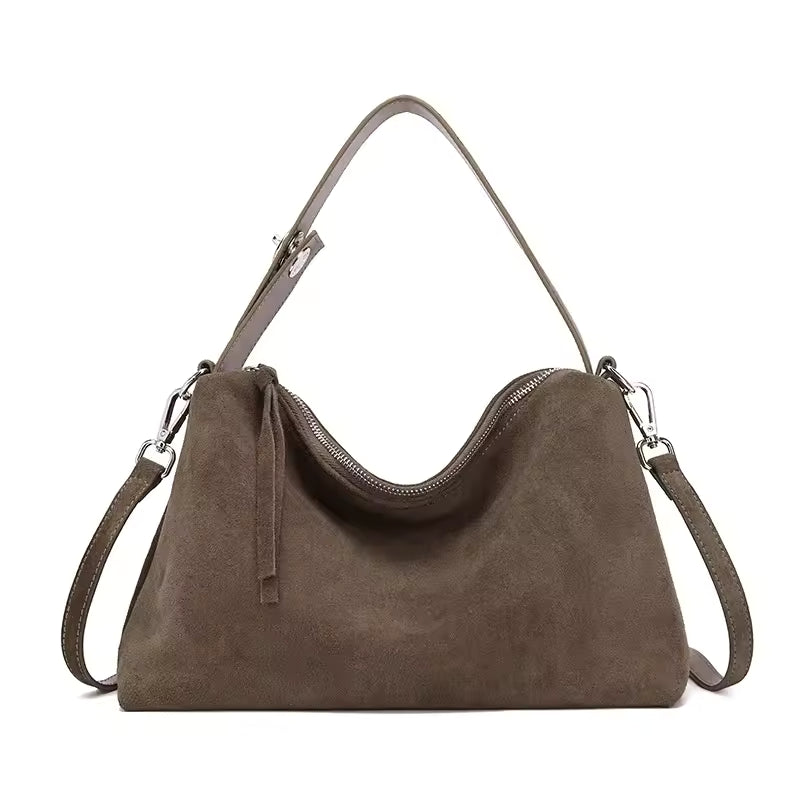 Textured Frosted Leather Handbag | Minimalist Genuine Suede Crossbody for Women