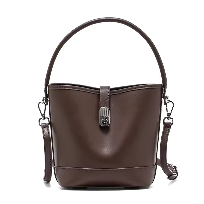 Genuine Cowhide Leather Women's Bucket Handbag For Ladies Soft Large Capacity Shoulder & Crossbody Bag Luxury Brand Messenger