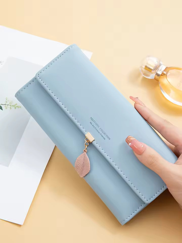 Hot Selling spring and summer new women's PU leather Japanese and South Korea small fresh leaf pendant three fold bag