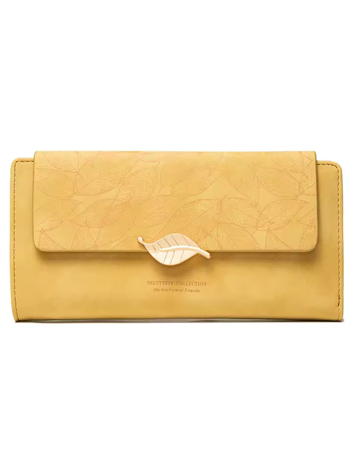Purse female niche design retro simple long mobile phone bag frosted leaf women's purse 2026 new trend all-matching wallet women