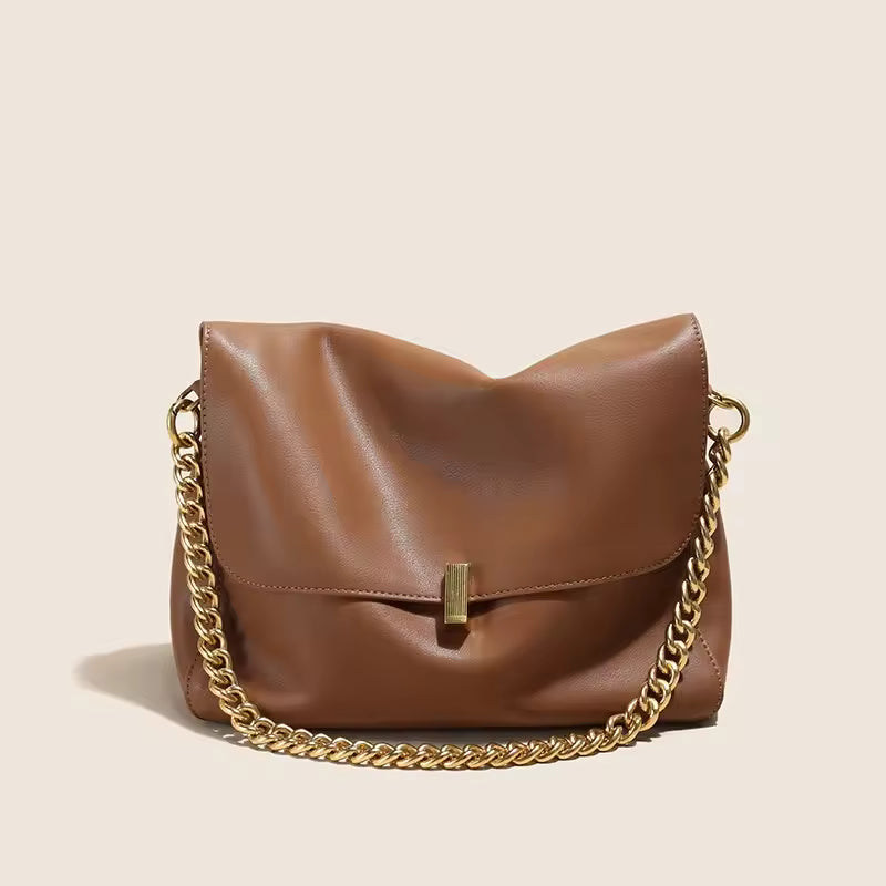 Trendy Genuine Cow Leather Shoulder Chain Bag For Women Large Capacity Single Strap Handbag Messenger Tote Bag Bolsas De Mujer