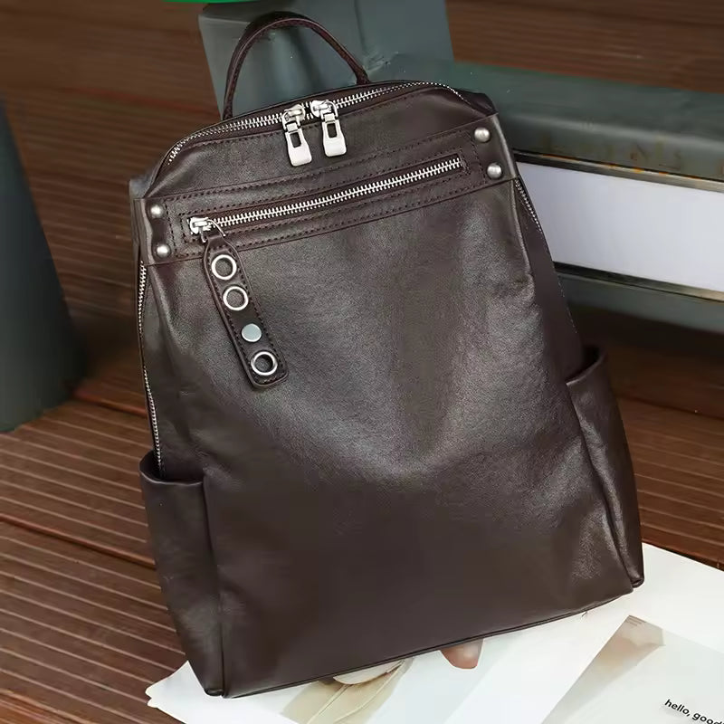 The Heritage Natural Leather Rucksack | Large Capacity Vintage Cowhide Backpack
