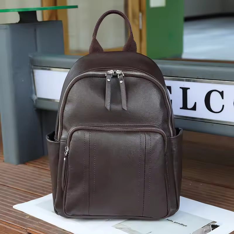 Minimalist Luxury Top-Grain Backpack | Sophisticated Cowhide Shoulder Bag for All
