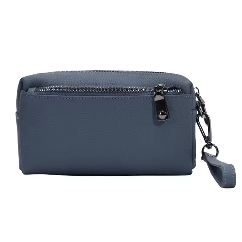 Sophisticated Leather Wristlet Clutch - Genuine Cowhide Portable Purse for Women